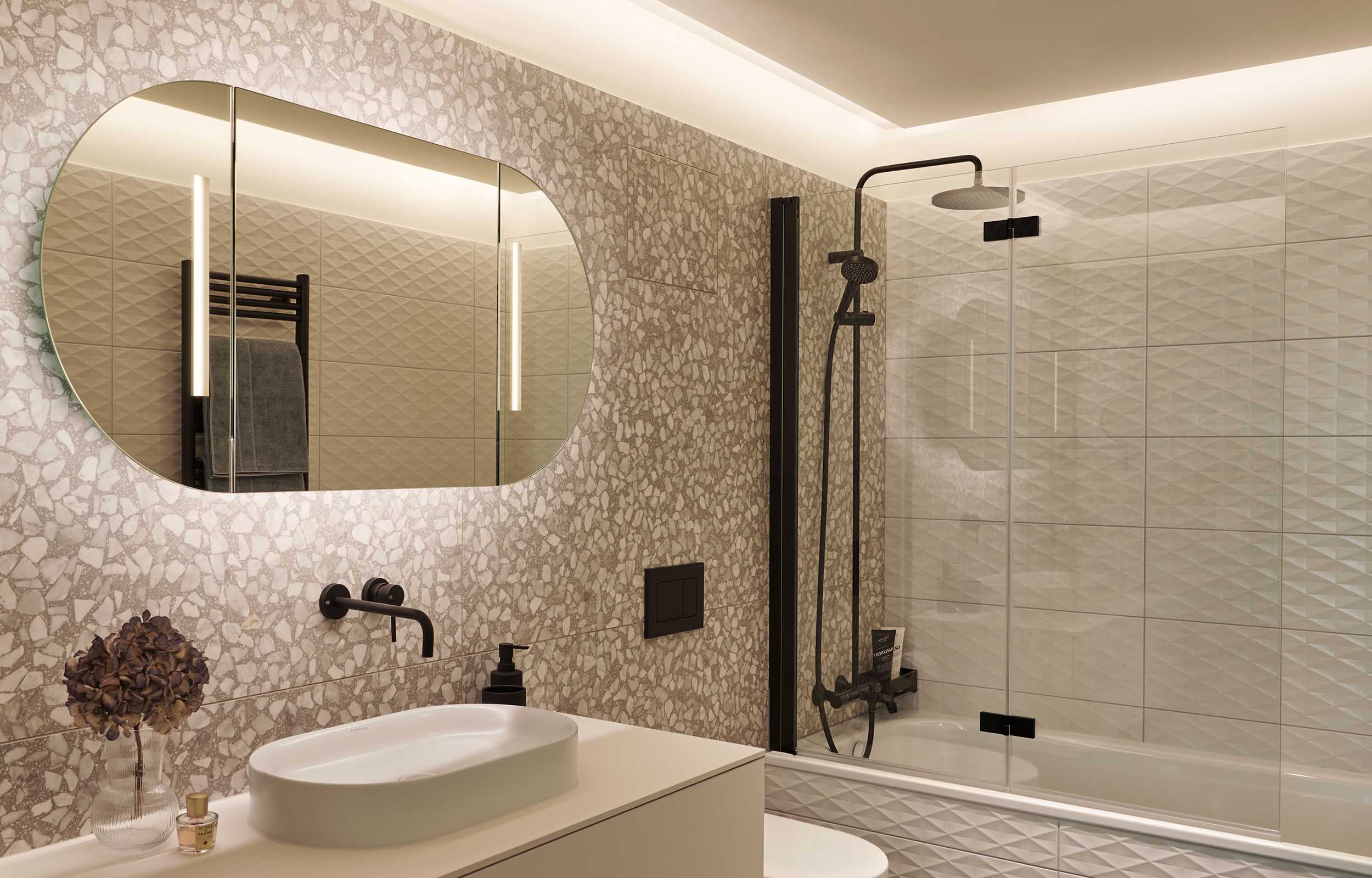 Hospitality. Serviced Apartment. Bathroom. Yara. ASA Andermatt Swiss Alps - MACH Architektur.